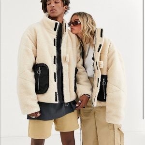 Collusion Teddy Puffer Jacket Utility Pockets